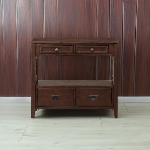 L“KeKe 36 Inch Country Farmhouse Console Table with 4 Drawers and 1 Storage Shelf Pine Wood Suitable for Entryway Entrance Living Room Bedroom Hallway Kitchen (Light espreso L“KeKe