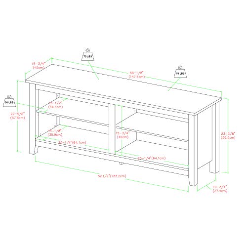 Walker Edison Wren Classic TV Console Entertainment Media Stand with Storage for Televisions up to 65 Inches, 58 Inch, Espresso