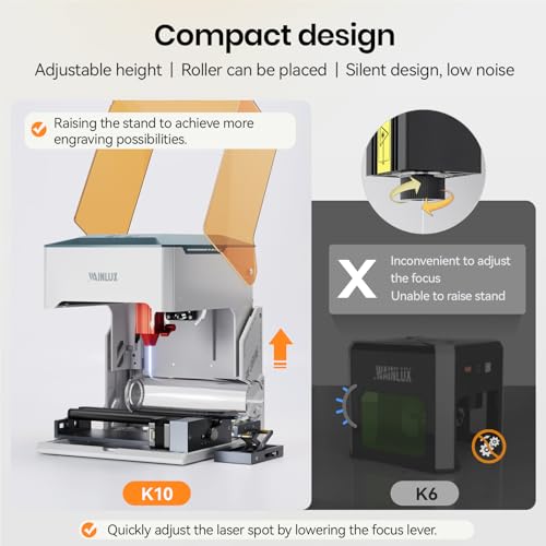 WAINLUXPRO K10 Laser Engraver and Cutter, 5W Portable Engraving Machine with Memory Mode | 80×80mm | No Assembly |WiFi/USB/Offline | Class 1 Safety | Premium Gift for DIY | Wood/Leather/Glass/Cloth WAINLUXPRO