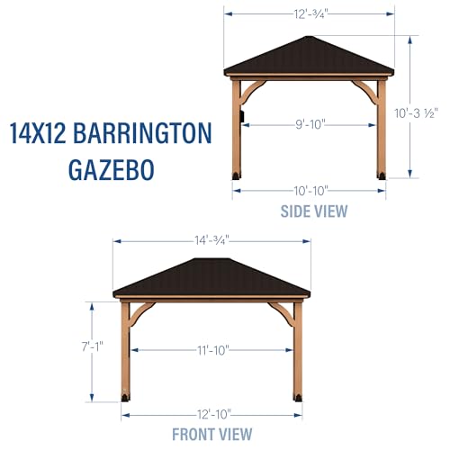 Backyard Discovery Barrington 14 ft. x 12 ft. Hip Roof Cedar Wood Gazebo Pavilion, Shade, Rain, Hard Top Steel Metal Roof, All Weather Protected, Wind Resistant up to 100 mph, Holds up to 106 - WoodArtSupply