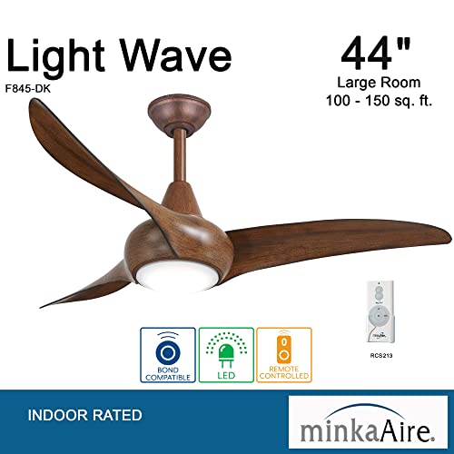 MINKA-AIRE F845-DK Light Wave 44 inch Ceiling Fan with LED Light and Remote Control, Brown Distressed Koa Finish - WoodArtSupply