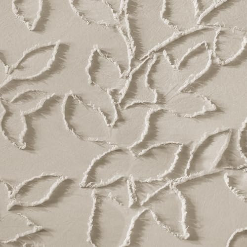 Litanika Queen Size Comforter Set Oatmeal, Beige 3 Piece Boho Tufted Bedding, Khaki Fluffy Farmhouse Bed Set for All Season with 2 Leaf Pattern Pillowcases（90x90In） Litanika