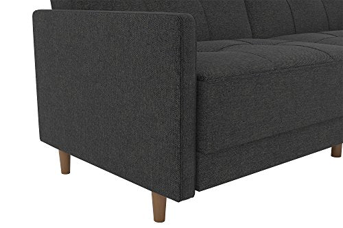 DHP Andora 76 Inch Futon Sofa Bed, Modern Upholstered Couch Sleeper with Button Tufted Back and Seat, Grey