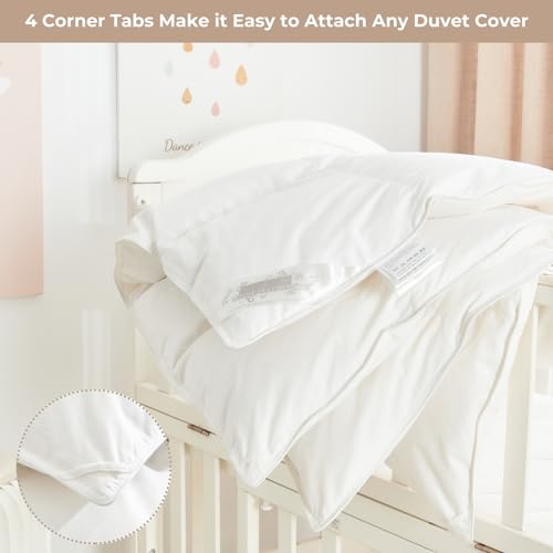 ROSE FEATHER Toddler/Travel/Crib Goose Down Comforter Duvet/Blanket Multifunctional,100% Organic Cotton & Washable Unisex Kids,All Season,White 47x60 ROSE FEATHER