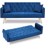 Majnesvon 71" Convertible Folding Sleeper Sofa Couch,Modern Velvet Loveseat Sleeper with 2 Pillows, Futon Sofa Bed with Mattress and Frame for Living Room,Bedroom,Small Space (Blue) Majnesvon