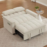Portaforta Sleeper Sofa with Pull Out Couch Bed, 48" Convertible Pull-Out Sofa Bed Chair, 3-in-1 Futon Couch with Reclining Backrest and Side Pockets for Living Room Bedroom Apartment, Beige Portaforta