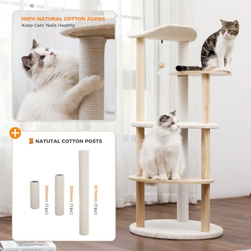 PETEPELA Cat Tree Cat Tower for Indoor Cats,5-Level Cat Play House Cat Activity Center with Scratching Posts Beige - WoodArtSupply