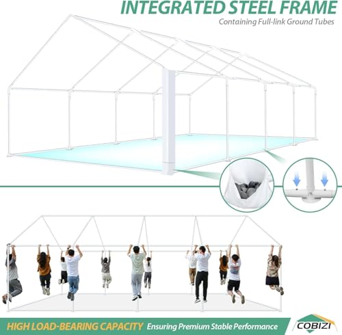 COBIZI 20x30 Party Tent Heavy Duty Waterproof Outdoor Gazebo White Event Shelter Wedding Canopy for Parties BBQ Commercial with Removable Sidewall Windows, Powder Coating (Better Than Galvanized) COBIZI