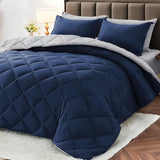 MUXHOMO 5 Pieces Twin Comforter Set, Reversible Bed in a Bag Twin Size, All Season Bedding Set with Comforter, Flat Sheet, Fitted Sheet, Pillowcases & Shams, Navy & Light Grey MUXHOMO