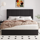 Allewie King Size Velvet Lift Up Storage Bed Frame, Vertical Channel Tufted Headboard, Hydrualic Underneath Storage, Upholstered Platform Bed, Wooden Slats Support, No Box Spring Needed, Black Allewie
