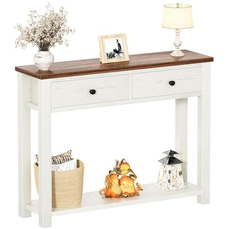 Homieasy Farmhouse Console Table with 2 Drawers, 32 Inch Small Sofa Table with Storage Shelf for Living Room, Behind Couch, Entryway Table for Hallway, Living Room, or Foyer, Brown and Antique White Homieasy