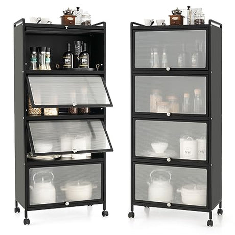 Giantex 5-Tier Freestanding Kitchen Storage Cabinet with Mobile Design and Flip-Up Doors, Black Giantex