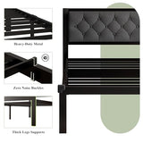 Feonase Twin Size Metal Bed Frame with Linen Upholstered Headboard, Heavy-Duty Platform Bed Frame with 12" Storage, Steel Slats Support, No Box Spring Needed, Gray Feonase