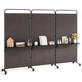 Giantex 3 Panel Room Divider with Wheels and Shelves, 103" W x 74" H Folding Privacy Screen, Rolling Partition Separator for Home Office Studio, Fabric Wall Divider for Room Separation (Brown) Giantex