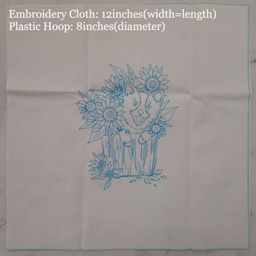 Esffaci Embroidery Starter Kit for Adult Beginner with Dog Sunflower Pattern Hand Embroidery Set with Embroidery Cloth Hoop Needle Threader Embroidery Floss and Instruction