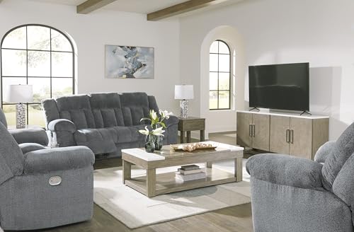 Signature Design by Ashley Tip-Off Modern Wall Hugger Power Reclining Sofa with Adjustable Headrest and USB Ports, Gray Signature Design by Ashley