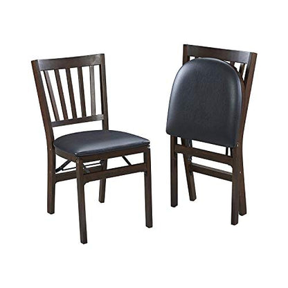 MECO Stakmore Premium Solid Wood Dining Table Compact Folding Chair Set with Fabric Padded Upholstered Seat, Espresso/Black (Set of 2) - WoodArtSupply