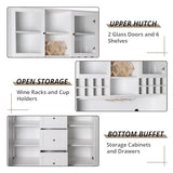 VOWNER 78'' Bar Cabinet with LED Light and Storage Shelves, Tall Freestanding Liquor Cabinet with Wine & Glasses Rack, Storage Cabinet for Kitchen,Dining Room, White VOWNER