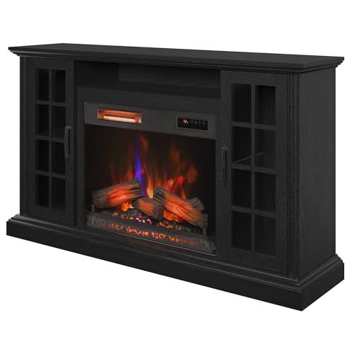 duraflame® Electric Fireplace Media Mantel for TVs up to 65 inches and Farmhouse Storage Cabinets, Black Embossed Ash Duraflame