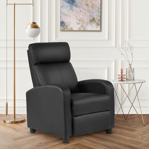 FDW Recliner Sofa Massage Chair Home Theater Seating with Lumbar Support and Padded Backrest for Living Room and Bedroom (Leather, Black) FDW