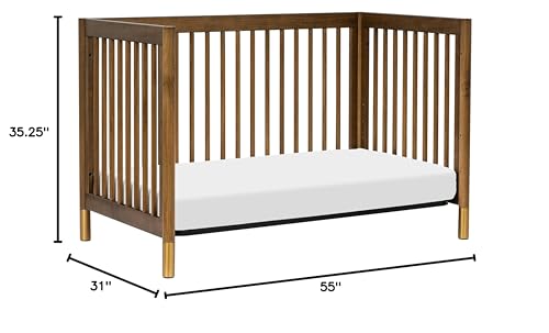 Babyletto Gelato 4-in-1 Convertible Crib with Toddler Bed Conversion in Natural Walnut and Brushed Gold Feet, Greenguard Gold Certified