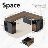 HUANUO 63 Inch L Shaped Standing Desk, Electric Executive Height Adjustable Desk with Storage Drawers, Reversible Design Computer Workstation for Home Office, Black Walnut HUANUO