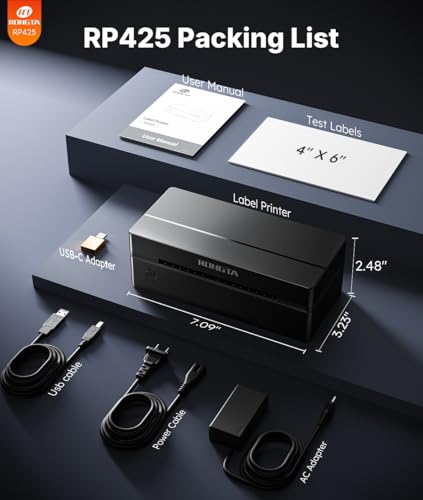Rongta Bluetooth Shipping Label Printer, Wireless 4x6 Thermal Label Printer for Shipping Packages, Support Android, iPhone, Widely Used for Amazon, Ebay, Shopify, Etsy, UPS, Black Rongta
