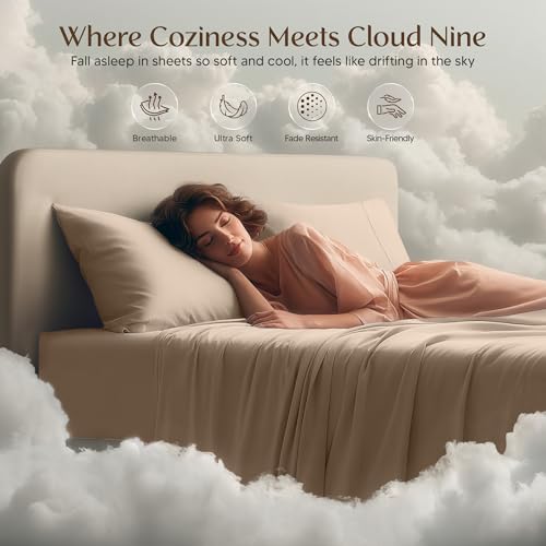 Utopia Bedding King Sheet Set – 4 Piece Bed Sheets for King Size Bed, Soft and Breathable Microfiber, Includes 1 Fitted Sheet, 1 Flat Sheet and 2 Pillowcases (Beige) Utopia Bedding