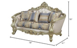 Acme Gorsedd Loveseat with 4 Pillows in Cream Fabric and Golden Ivory Acme