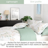 ALEISSEL Natural Cotton 3pcs Botanical Comforter Sets King Size-Green Comforter with Luxurious Tan & Gray Leaves on White, Reversible Lightweight Floral Bedding Sets(King 104"×90") ALEISSEL