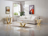 Henf 47" Marble Coffee Table Modern White Faux Marble Center Table with U-Shape Gold Mirrored Base Luxury Rectangular Accent Sofa Table Cocktail Table for Living Room Apartment Henf