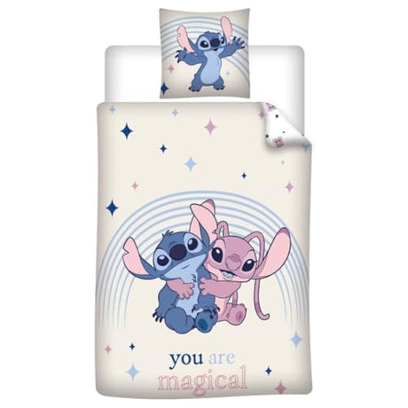 Aymax Stitch & Angel Magic Bedding Set, Single Reversible Duvet Cover 140 x 200 cm + Pillowcase 65 x 65 cm Aymax