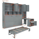 Harper & Bright Designs Twin Size Murphy Bed, Wooden Twin Wall Bed Frame with Closet, Drawers & Desk, Gray Harper & Bright Designs