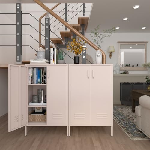IRONFFICE Storage Cabinet,Metal Cabinets with Doors and Shelves,2 Doors Locker Cabinet with Legs,Metal Locker Storage Cabinets,Entryway Cabinet for Office,Classroom,Bedroom,Pink IRONFFICE