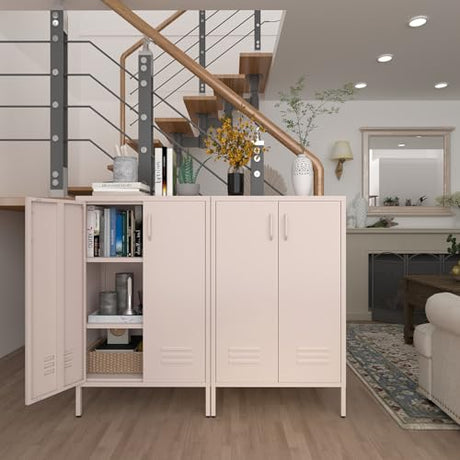 IRONFFICE Storage Cabinet,Metal Cabinets with Doors and Shelves,2 Doors Locker Cabinet with Legs,Metal Locker Storage Cabinets,Entryway Cabinet for Office,Classroom,Bedroom,Pink IRONFFICE