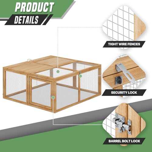 SFIHOME Foldable Wood Chicken Coop Run Portable Rabbit Hutch No Assembly Required Indoor/Outdoor, 45.5 x 42.5 x 20 inch Natural