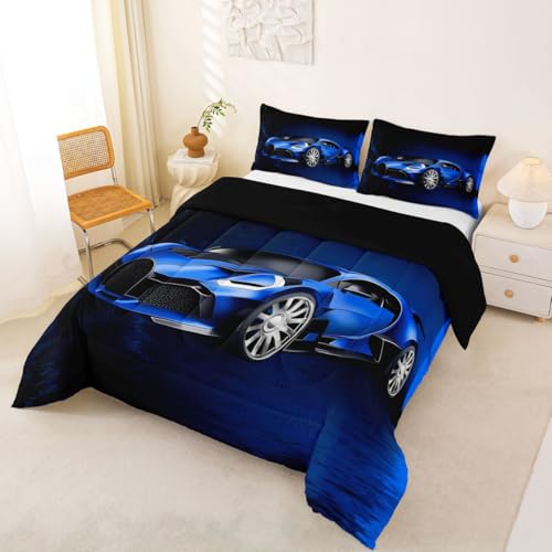 Feelyou Sports Car Comforter Blue Race Car Comforter Set for Kids Boys Girls Extreme Sports Theme Bedding Set Cool Speed Luxury Car Decor Quilt Set with 1 Pillowcase 2Pcs Bedding Twin Feelyou