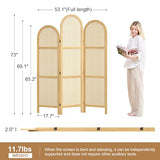 Svimi Folding Room Divider 3 Panels, 5.6 Ft Double Hinged Rattan and Pine Wood Privacy Screen, Freestanding Partition for Bedroom, Living Room, Home Office Decor (Natural-Wave, 3 Panels) Svimi