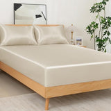 NSGZ 3 Pcs Satin Fitted Sheet and Pillowcase Set, King Silky Bottom Bedsheet Fit up to 15 Inch Deep Pocket Mattress, Taupe Soft Satin Bedding Includes 1 Fitted Sheet and 2 Pillowcases NSGZ