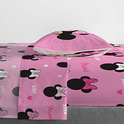 Jay Franco Disney Minnie Mouse Hearts N Love 4 Piece Twin Bed Set - Includes Reversible Comforter & Sheet Set - Super Soft Fade Resistant Microfiber - (Official Disney Product) Jay Franco
