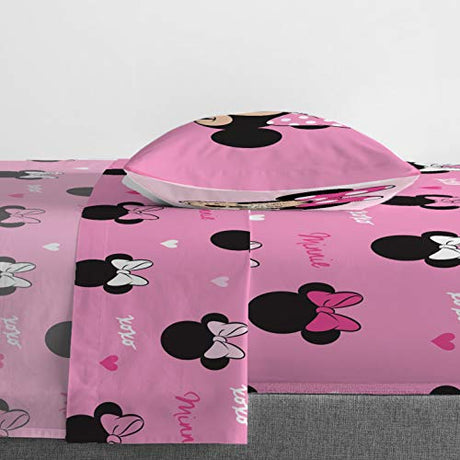 Jay Franco Disney Minnie Mouse Hearts N Love 4 Piece Twin Bed Set - Includes Reversible Comforter & Sheet Set - Super Soft Fade Resistant Microfiber - (Official Disney Product) Jay Franco