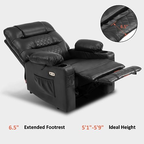 MCombo Zero Gravity Power Recliner Chair with Heat and Vibration Massage, Reclining Chair with USB Ports, Cup Holders for Living Room, Faux Leather PR621 (Black)