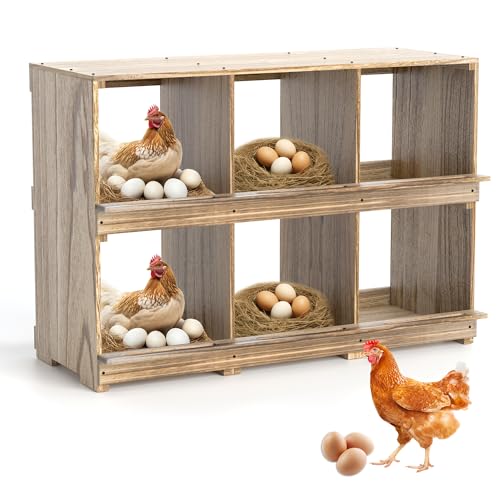 Nesting Boxes for Chickens Coop, Wooden Hens Nesting Eggs Laying Box, Chicken Nesting Boxes Wall-Mounted 6 Compartment - WoodArtSupply