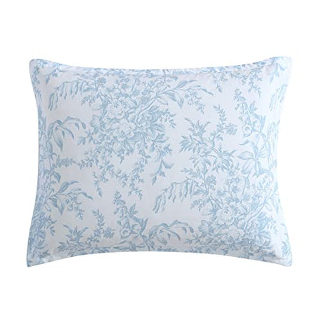 Laura Ashley- King Comforter Set, Cotton Reversible Bedding Set with Matching Sham(s), Farmhouse Home Décor (Bedford Blue, King) Laura Ashley