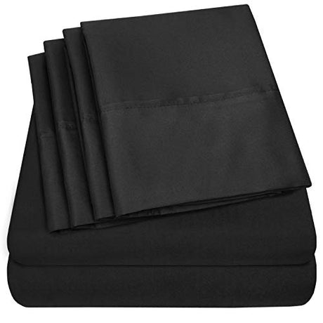 Twin Size Bed Sheets - 4 Piece 1500 Supreme Collection Fine Brushed Microfiber Deep Pocket Twin Sheet Set Bedding - 1 EXTRA PILLOW CASES, GREAT VALUE, Twin, Black Sweet Home Collection