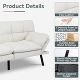 AMICLIBER Futon Sofa Bed Convertible Couch, White Faux Leather Sofa Bed with Memory Foam, Adjustable Backrest & Armrests, Multifunctional Small Loveseat Sleeper Sofa for Living Room, Apartment, Office AMICLIBER