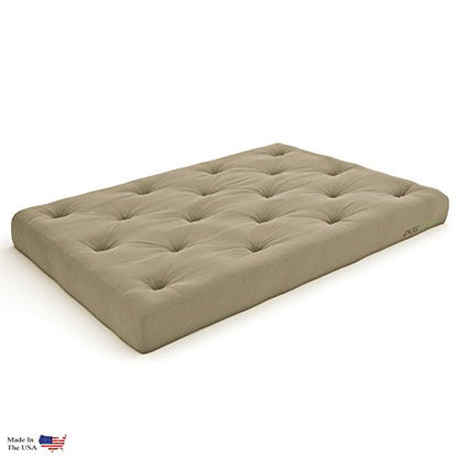 Nirvana Futons Twin Futon Lounger with Twill Khaki Mattress, Natural Solid Wood