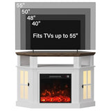 YESHOMY LED Corner Fireplace TV Stand with Mood Lighting, for TVs up to 55" with Storage Cabinets, Entertainment Center, Media Console for Living Room, Bedroom, White＆Rustic YESHOMY