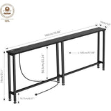 Keelian 70" Narrow Console Sofa Table with Power Outlets & 2 USB Ports, Metal Frame, Black, Perfect for Hallway, Office, and Behind Sofa - Easy Assembly, 4.9' Extension Cord Included Keelian