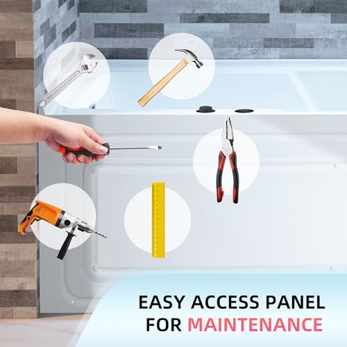 WOODBRIDGE 60" Alcove Acrylic Rectangular Whirlpool Heated Jetted Tub in White with Left Drain, Matte Black pop-up Drain Included BM6030L WOODBRIDGE